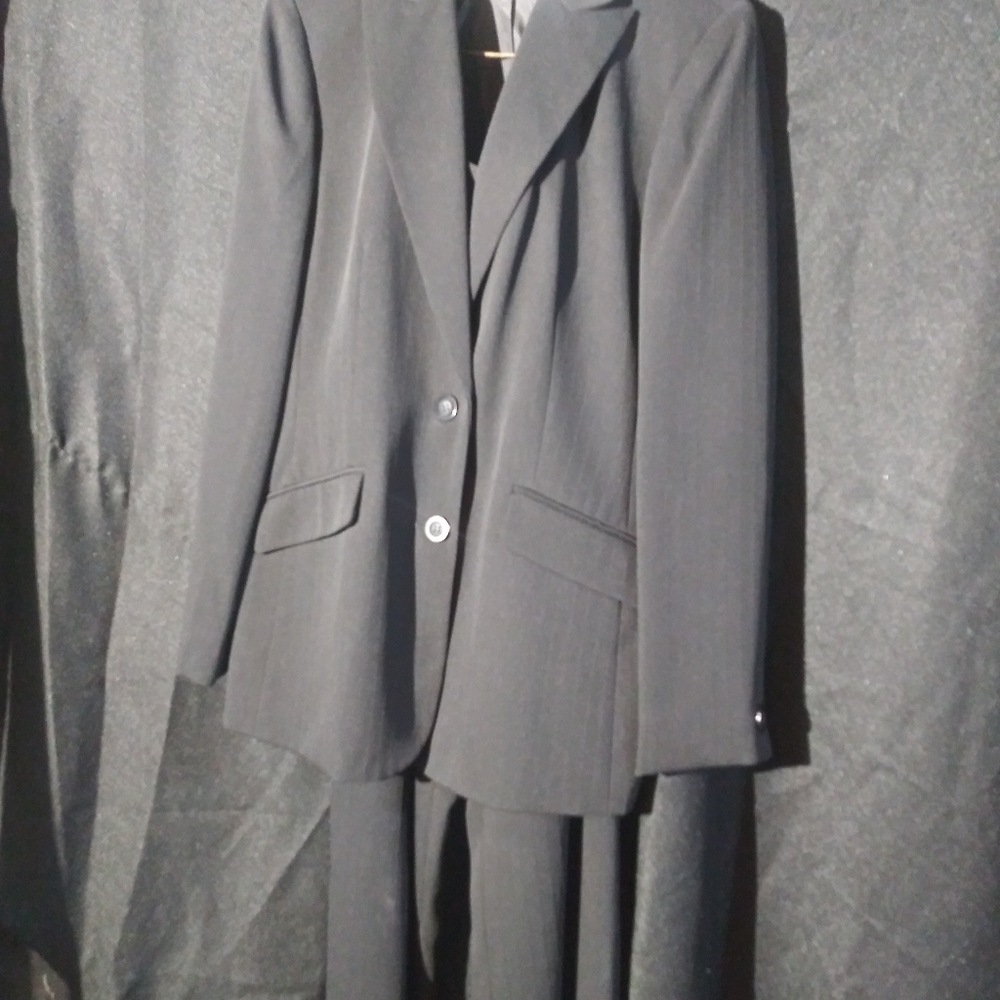 Black pinstripe lined pant suit